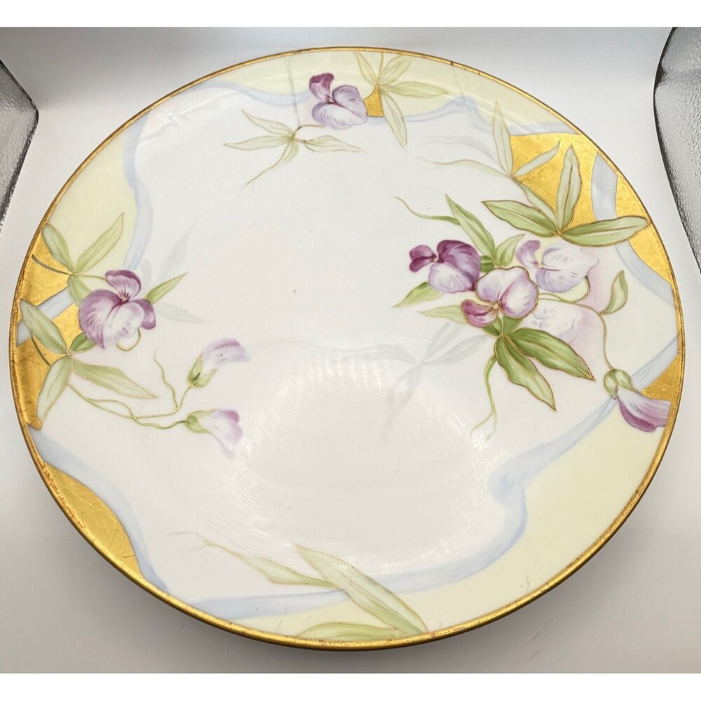Antique Latrille Limoges Old Abbey Charger 12" Purple Floral Gold trim France